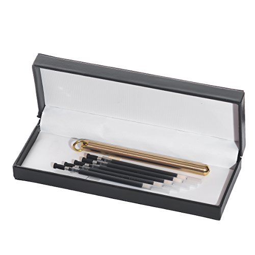 CKLT Brass Copper Ring Pen Contains 10 Refill High-End Leather Gift Box Gel Pen Artware Roller Pen Signature Pen (short)