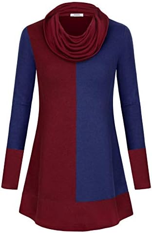 Youtalia Women's Hoodie Sweatshirt Long Sleeve Cowl Neck Pullover Color Block Thin Tunic Top