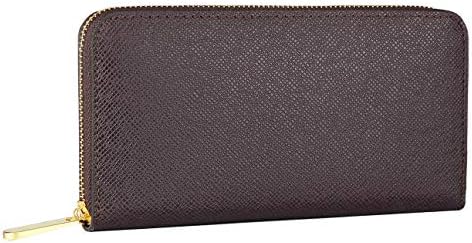 lady's genuine leather checkered zipper wallet with card holder organizer and phone clutch (Vickey)