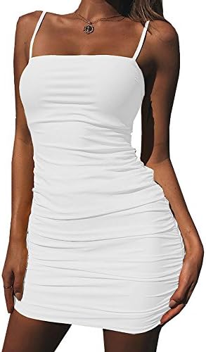 Women's Sexy Strap Backless Sleeveless Ruched Mini Bodycon Club Dresses