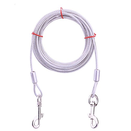 Stainless Steel Pet Dog Tie Out Cable - Double Head Dog Leash Camping Outdoor Tie-out Cable for Medium Large Pet Dogs (10m/33Ft, Silver)