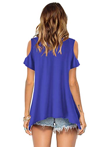 Florboom Women Short Sleeve Cold Off Shoulder Top Loose Blouse T Shirts Bule 2XL Blue