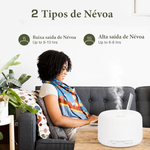 Difusor De Aromas, Umidificador De Ar Ultra-Sônico 500Ml, Difusor De Óleo Essencial, Abajur Led, Lâmpada Colorida Com Controle Remoto Branco Premium