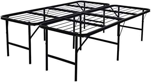 kooonlert Shop Foldable Platform Steel Bed Frame Simple Base Bi-Folding Bed Requires No Box Spring King Size #647