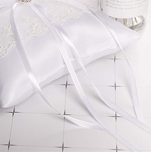 image for Qingbei Rina Bridal Wedding Ring Pillow with Satin Rhinestones Lace fo