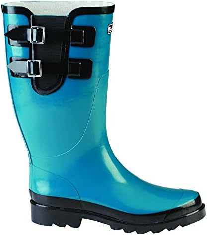 Puddletons Classic Double Strap Women's Rain Boots with Comfort Insole, Teal (PCM101)