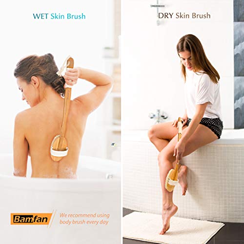 Body Brush Dry Skin Brushing for Bath or Shower - Bamboo Long Handle Back Brush Remove Exfoliating and Cellulite