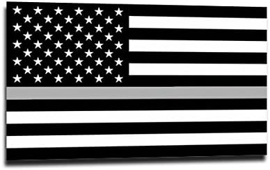 Thin Silver Line American Flag Sticker - 4 x 6.5 Inches