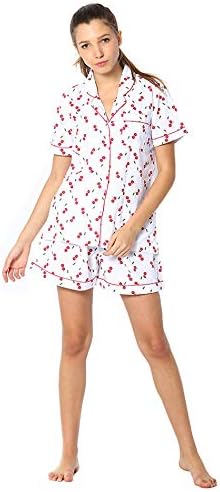 House of Huggs Women's Luxury Cool Soft Cotton 2 Pc Top and Short Pyjama Set (Large)