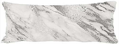 Custom Body Pillows White Gray Silver Monochromatic Marble Glam Unique Design Home Decor Pillow Case Cover 20-Inch x 54-Inch Decorative Sofa Cotton Cushion Pillowcases