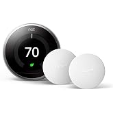 Google Nest 3rd Gen BH1252 Learning Wi-Fi Programmable Thermostat in Stainless Steel with 2 Sensors