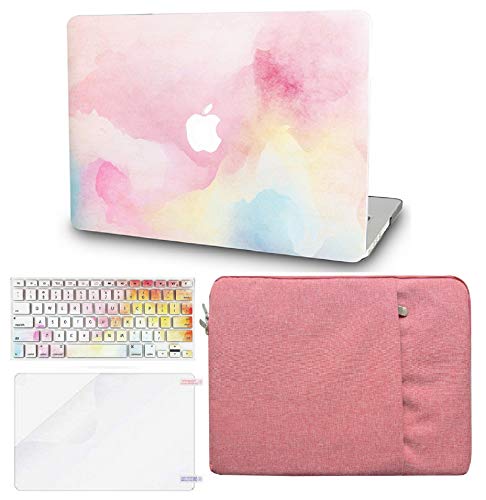 KEC Laptop Case for MacBook Pro 13" (2019/2018/2017/2016, with/no Touch Bar) w/ Keyboard Cover + Sleeve + Screen Protector (4 in 1 Bundle) Plastic Hard Shell Case A1706/A1708/A1989 (Rainbow Mist)