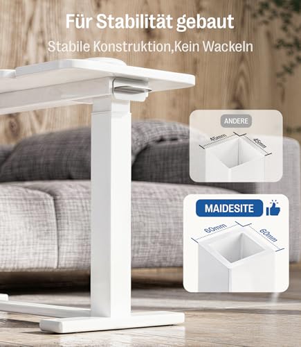 MAIDeSITe Side Table with Wheels, C-Shaped Height-Adjustable Bed Table, 70 x 40 cm Standing Table, Mobile Laptop Table with Split Table Top and Concealed Castors - Fit Dual