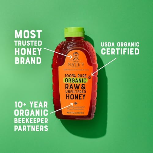 NATE’S ORGANIC 100% PURE, RAW & UNFILTERED HONEY – USDA CERTIFIED ORGANIC – 16OZ. SQUEEZE BOTTLE
