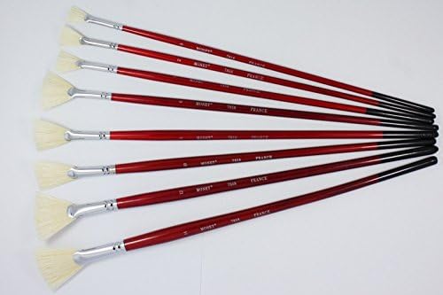 Monet Fan Brush Oil Painting Set Gouache Watercolor Hog Bristle Hair 4 Size (2,6,10,14), 4 Pcs