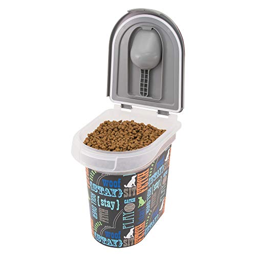 Paw Prints 15 Pound Pet Airtight Food Storage Container, Wordplay Design, Includes Snap-in 1 Cup Measured Scoop, 12.5 x 9.75 x 13.38 Inches, 37715