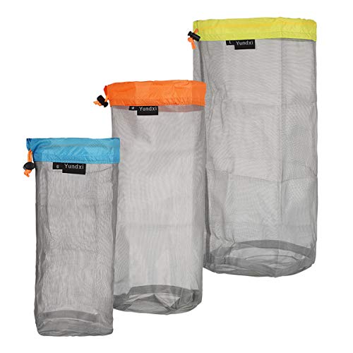 Yundxi Mesh Nylon Storage Bag Ultra Stuff Sacks Lightweight Bags Set with Drawstring for Camping Travel Hiking Surviving Outdoor Sports