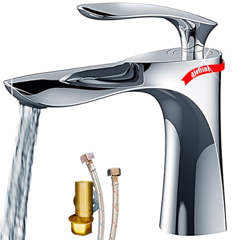 Aishini Bathroom Sink Faucet, Heavy Duty Energy-Efficient Tap, Single-Lever Cold & Hot Water Bathroom mixer, Stylish Contemporary Bathroom Faucet, Basin or Deck Mount Bathroom Fixtures | Chrome