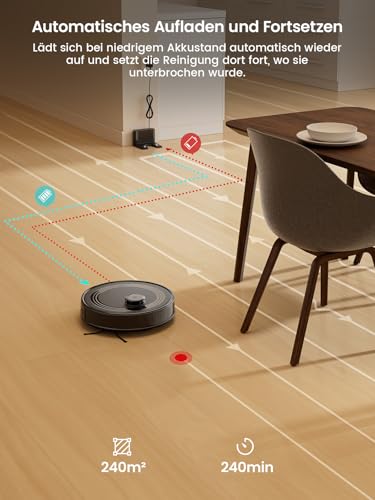 LEFANT M2S Saugroboter mit Wischfunktion, Automatische Teppicherkennung, Roboterstaubsauger mit No-Go-Zonen, 10000 Pa Starke Saugkraft für Tierhaare Teppiche, 240 Min Laufzeit, Schwarz 10