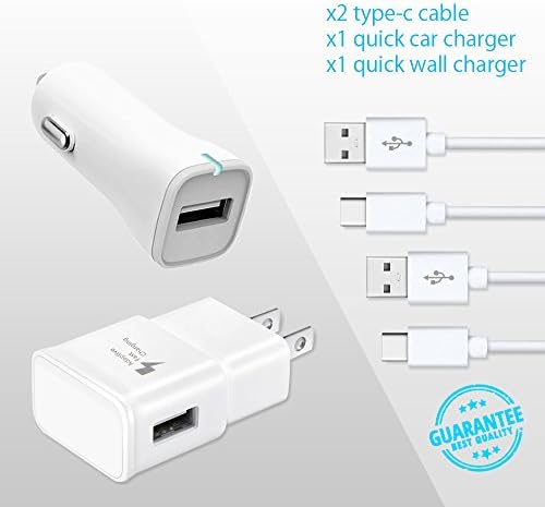 Galaxy S9,S9 Plus,S8, S8 Edge,Note 8 Adaptive Fast Charger Bundle ( 2 Type-C Cable , Car Charger , Wall Charger )