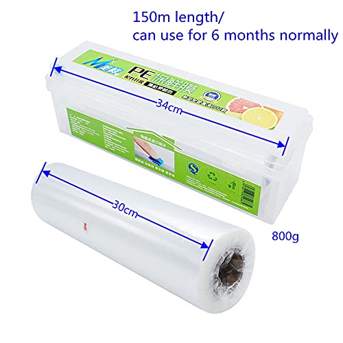 HULPPRE Cling Film,Health-Friendly Food Wrap Roll with Slide Cutter,Food Storage Container,Keep Food Fresh,Support Microwaves,492ft Length,Normally Daily Use for 6 Months/Roll (492ft/with cutter)