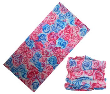 LEFV 16-in-1 Headband Floral and Butterfly Design Versatile Magic Scarf Tube Headwear Seamless Neck Gaiter Balaclava Face Mask for Outdoor Sports Activity Pink&Blue Rose