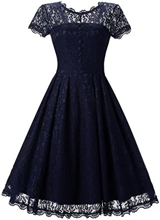 G Marry Women's Retro Floral Lace Cap Sleeve Vintage Bridesmaid Party Dress Size 4 Navy Blue
