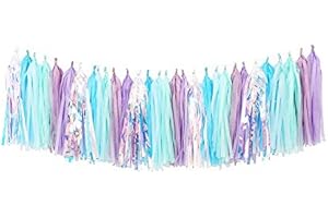 Fonder Mols Tassels Garland Tissue Paper Tassels Banner DIY Kit for Mermaid themed Party Decorations (Pack of 35, Color Lavender-Mint-Blue-Rainbow) A09