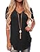 Tops for Women Summer V Neck Short Sleeve Black Shirts Loose Fit L