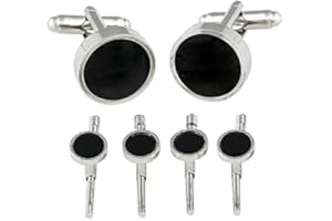 CUFF-DADDY Mens Black Onyx Spring-Back Tuxedo Cufflinks Studs Formal Set with Presentation Gift Box