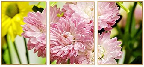 人気海外一番 アルミ合金フレーム 印刷する絵画 家の壁の装飾画 クリスタル磁器装飾画 40x56cmx3枚 ゴールドフレーム 淡いピンクのデイジー 額装絵画