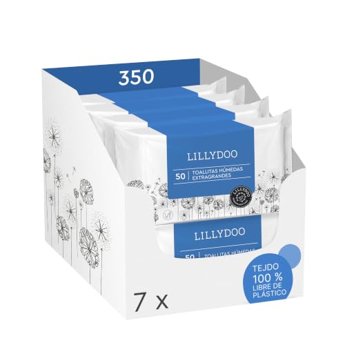 LILLYDOO Moisturising Wipes 350 Pieces (7x50) 100% Plastic Free XL 99% Water