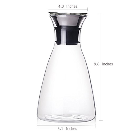 JIAQI 51 Ounces Water Drip-free Carafe with Stainless Steel Flow Lid, Borosilicate Glass Water Pitcher for Hot/Cold Water, Coffee, Ice Tea,Juice Beverage,Decanting and Serving Wine(FREE Brush+Coaster) - Thumbnail 3