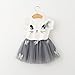 Summer Kids Girls Cat Pattern Shirt Top Butterfly Tutu Skirt (6 Years) White