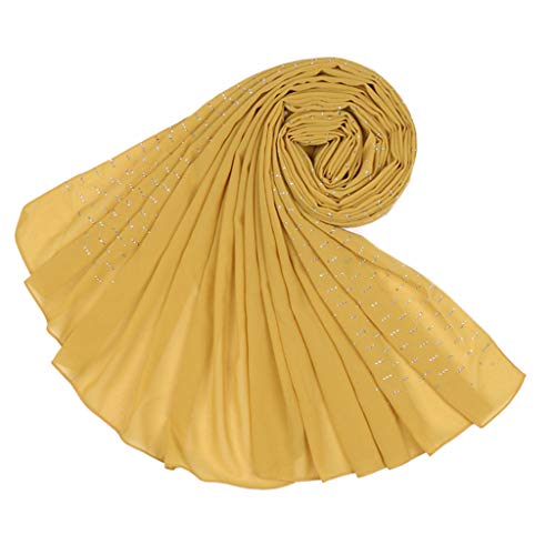MEIYIN Muslim Women Hijab Silver Hot Drill Beaded Head Cover Scarf Chiffon Shawl Wraps