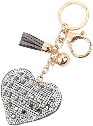 Ecotrump Women Key Chain Love Heart Pendant Leather Tassel Rhinestone Crystal KeyChain