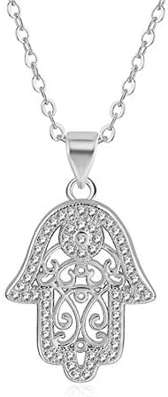 ATDMEI Fatima Hamsa Hand Necklace Women Zircon Plated 18k Gold, Silver Tone Jewelry with Gift Box