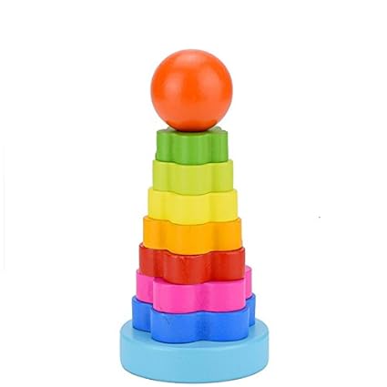  Wooden Rainbow Stacking Ring Tower Blocks Toys