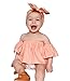 Cute Baby Girls Solid Off Shoulder Elastic Fashion Blouse + Bow Headband 2pcs (100cm (3-4T), Orange-pink)