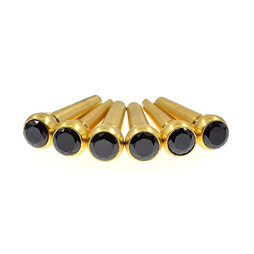 Vencetmat String Acoustic Guitar Copper Bridge With Gemstone inlay 6pcs Guitar Bridge Pins (6Pcs, Elegant black) - Thumbnail 2