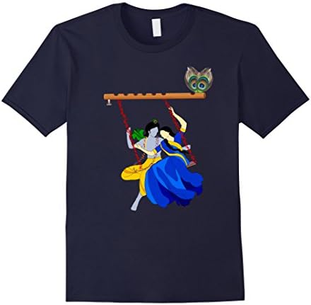 Men's Lord Krishna And Radha Eternal Love Raas Leela TShirt. Large Navy