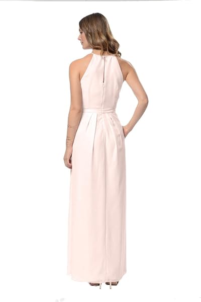 ADRIANNA PAPELL WOMENS ISABELLE CHIFFON HALTER WITH BANDED WAIST SPECIAL OCCASION DRESS, BLUSH CHAMPAGNE, 6 US