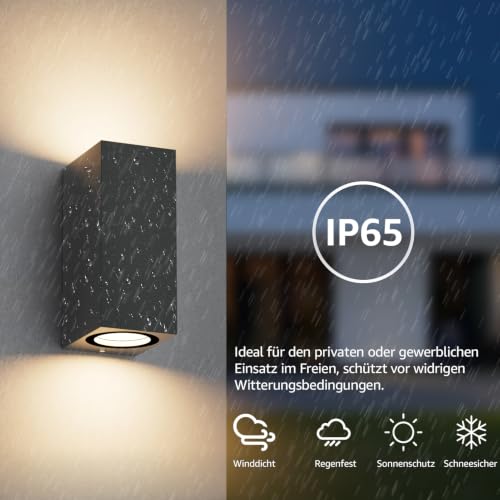Klighten Pack of 2 Anthracite Wall Light Outdoor Indoor Waterproof IP65 Modern Outdoor Wall Lamp Aluminium Square Outdoor Lamp Wall Light Up Down GU10 Socket Outdoor Wall Light without Bulb