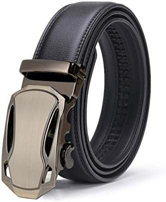 Gnorall Men's Solid Buckle with Automatic Ratchet Leather Belt 35mm