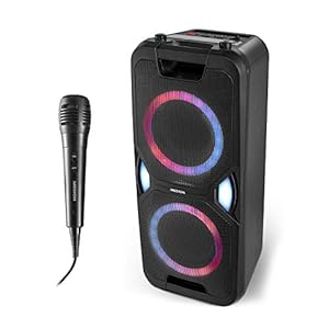 MEDION P67038 partygeluidssysteem (partyluidsprekers, karaoke, batterij, FM-radio, Bluetooth 5.0, compact systeem, 2x…