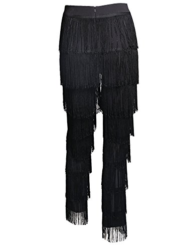 Miss ord Women Fashion Tassels Ballroom Latin Tango Salsa Practice Performance Dance Pants Black XS