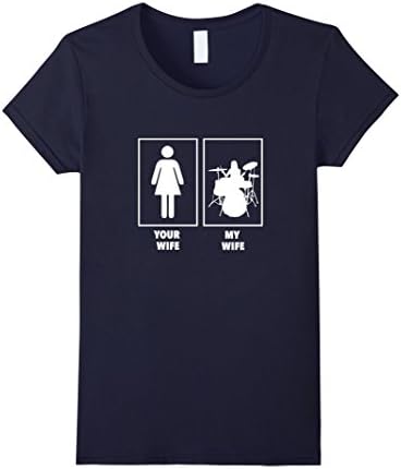 Women's Your Wife, My Wife Drummer T Shirt Rock N Roll Band Small Navy
