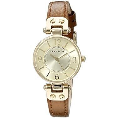 Anne Klein Women’s 109442CHHY Gold-Tone Champagne Dial and Brown Leather Strap Watch
