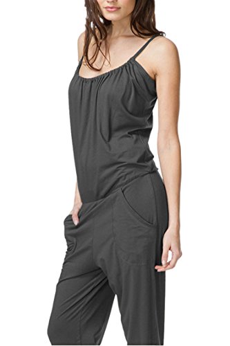 Linsery Women's Summer Spaghetti Strap Cami Top Harem Pants Grey Overalls - Thumbnail 3