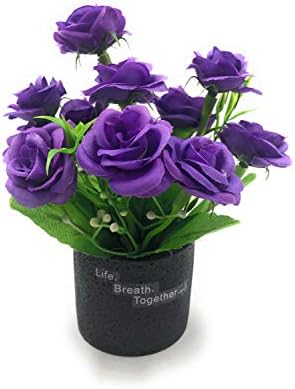 Bonsai Artificial Dwarf Tree ~ Artificial Plants with Pot and Grass Ideal for Home Décor. with Realistic Detailing Size 15 x 12 Cms (Purple)